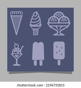 Ice cream icons of various shapes drawn on paper are perfect for depicting something sweet related to ice cream in flyers, logos, banners and others.