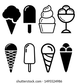 Ice cream icons vector set. Ice cream illustration symbol collection.