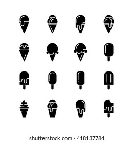 Ice cream icons. Vector set of simple symbols. Black signs on white background. EPS 8.
