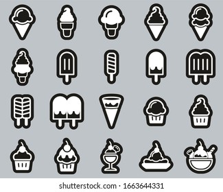 Ice Cream Icons White On Black Sticker Set Big