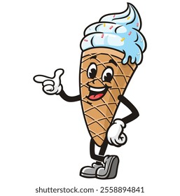 Ice Cream with idea pose,   Cartoon Character Mascot Illustration Vector Clip-art Hand-drawn Logo Design