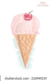Ice Cream Illustration with Cherry in Vector