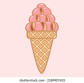 Ice cream illustration. Cute colorful ice cream cartoon illustration