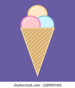 Ice cream illustration. Cute colorful ice cream cartoon illustration