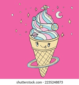 Ice cream illustration. Kids tshirt graphic design and more
