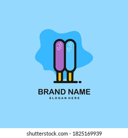 Ice cream illustration logo in blue baground. Can be used for various industries, education, multimedia, entertainment and many more.