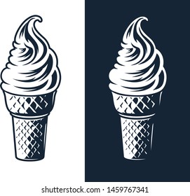 Ice cream illustration on white and dark background.