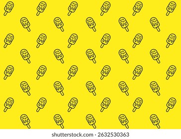 Um padrão de ilustração de sorvete com fundo amarelo, embalagem de alimentos, menu ilustração mão desenhado anúncios de impressão, negócio de alimentos