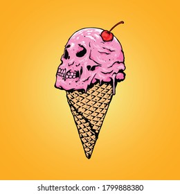 Ice cream illustration with skull shape