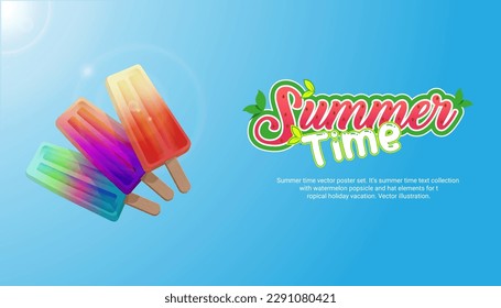 Ice cream illustration Summer time vector banner poster. summer time text collection with ice cream holiday vacation