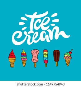 Ice cream illustration. Vector colored sign. Design for store.