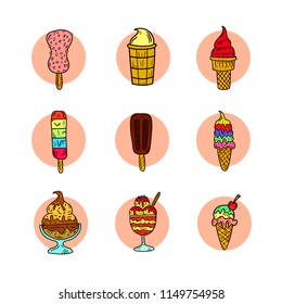 Ice cream illustration. Vector colored sign. Design for store.