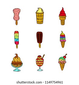 Ice cream illustration. Vector colored sign. Design for store.
