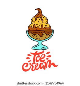 Ice cream illustration. Vector colored sign. Design for store.