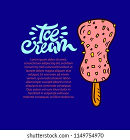 Ice cream illustration. Vector colored sign. Design for store.
