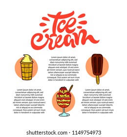 Ice cream illustration. Vector colored sign. Design for store.