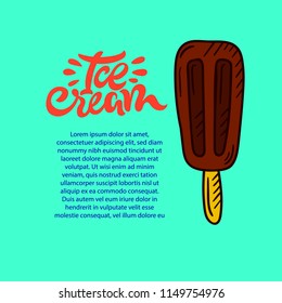 Ice cream illustration. Vector colored sign. Design for store.