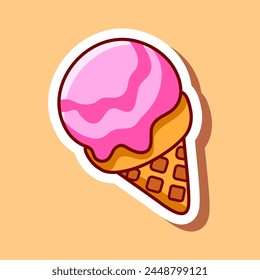 Ice cream illustration, vector. Strawberry Ice cream sticker