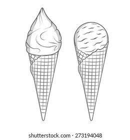 Ice cream illustration. Vintage draw style.