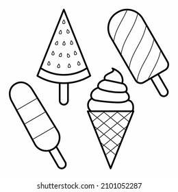 Ice cream image for coloring book. Line art design for kids coloring page.