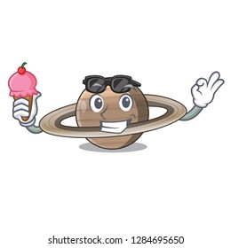 With ice cream image of planet saturn in character