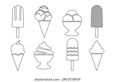 ice cream image with white lines to color or use for icon or logo design ideas, summer vector element 