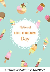 Ice cream invitation card,Happy national ice cream day,poster, greeting, template,cone,sundea,scoop,Vector illustrations