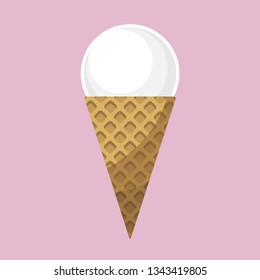 Ice cream isolated on pink background. Waffle cone in vector. For confectionery, menu, logotype, signboard, web design, stickers, cook book, candy bar decoration, scrapbooking, signs and symbols.