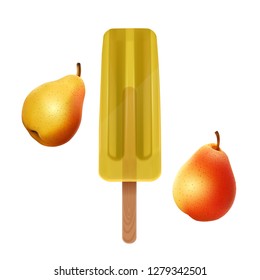 The Ice cream isolated on white background, the Yellow popsicle with pear flavor, realistic 3d illustration, Vector EPS 10