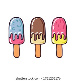 Helados aislados en un fondo blanco. Ilustración vectorial Estilo dibujado a mano. Elemento de diseño para pegatinas, folletos, carteles.