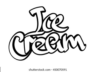 Ice Cream, isolated sticker, calligraphy lettering, word design template, vector illustration