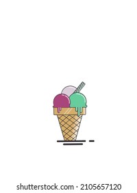 Ice cream isolated vector icon, line, solid food design element. Ice cream vector icon. Ice cream food design element. Illustration flat design
