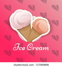 Ice cream is isolated in a waffle cup in the style of a cartoon logo emblem wrap for your product Vector illustration. Label, Milk, delicious dessert is cool, refreshing in your projects