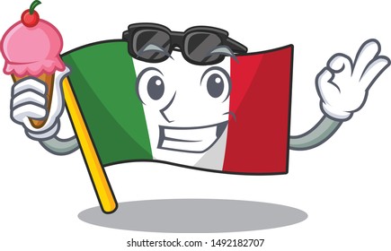 With ice cream italy flags placed in cartoon tables