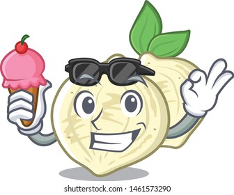 With ice cream jicama slices in a cartoon bowl