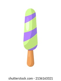 Ice cream juice on a stick. Ice cream in pink and blue colors isolated on white background idea for a poster, postcard, t-shirt. Raspberry and strawberry, blueberries and currants flavor. Wild berries