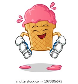 ice cream jumping mascot vector cartoon illustration