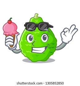 With ice cream kaffir lime slices on cartoon plate