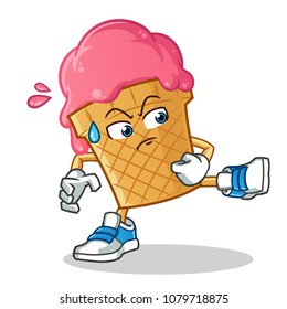 ice cream kicking mascot vector cartoon illustration