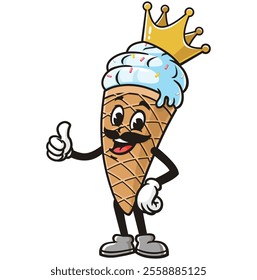 Ice Cream King,  Cartoon Character Mascot Illustration Vector Clip-art Hand-drawn Logo Design