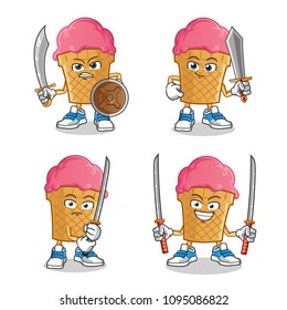 ice cream knight sword mascot vector cartoon illustration