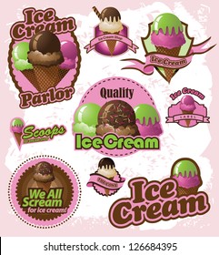 Ice Cream Label Badge Collection EPS 8 vector, no open shapes or paths. Grouped for easy editing.