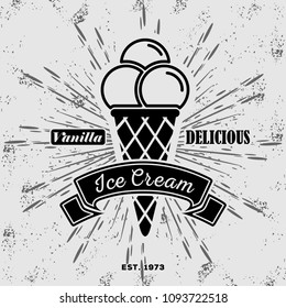 Ice cream label, badge,sign or poster. Vintage, Retro style. Vector illustration