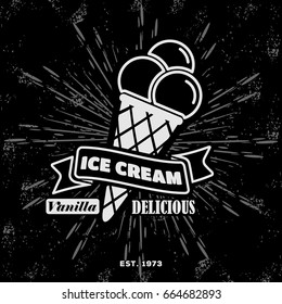 Ice cream label, badge,sign or poster. Vintage, Retro style. Vector illustration