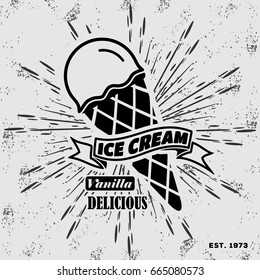 Ice cream label, badge,sign or poster. Vintage, Retro style. Vector illustration