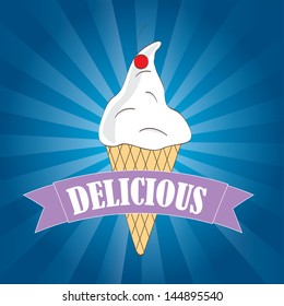 ice cream label over blue background vector illustration