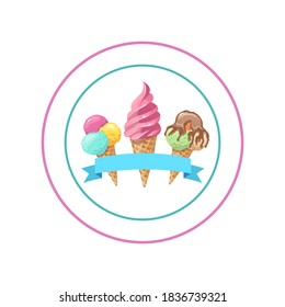 Ice cream label template. Hand drawn vector illustration. 