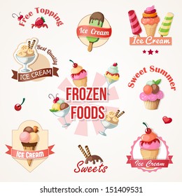 ice cream labels and badges collections eps10 vector illustration