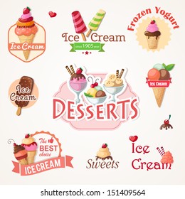 ice cream labels and badges collections eps10 vector illustration