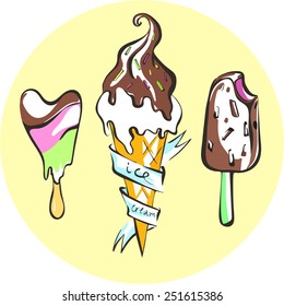 Ice Cream Labels And Badges Set. EPS10 Vector Illustration